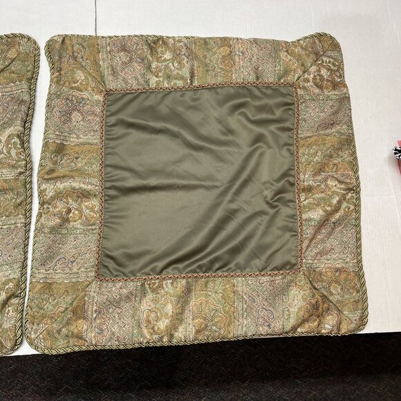 Croscill Home‎ Euro Pillow Shams Green Gold Paisley Pattern Set Of 2 Classic - Picture 3 of 12